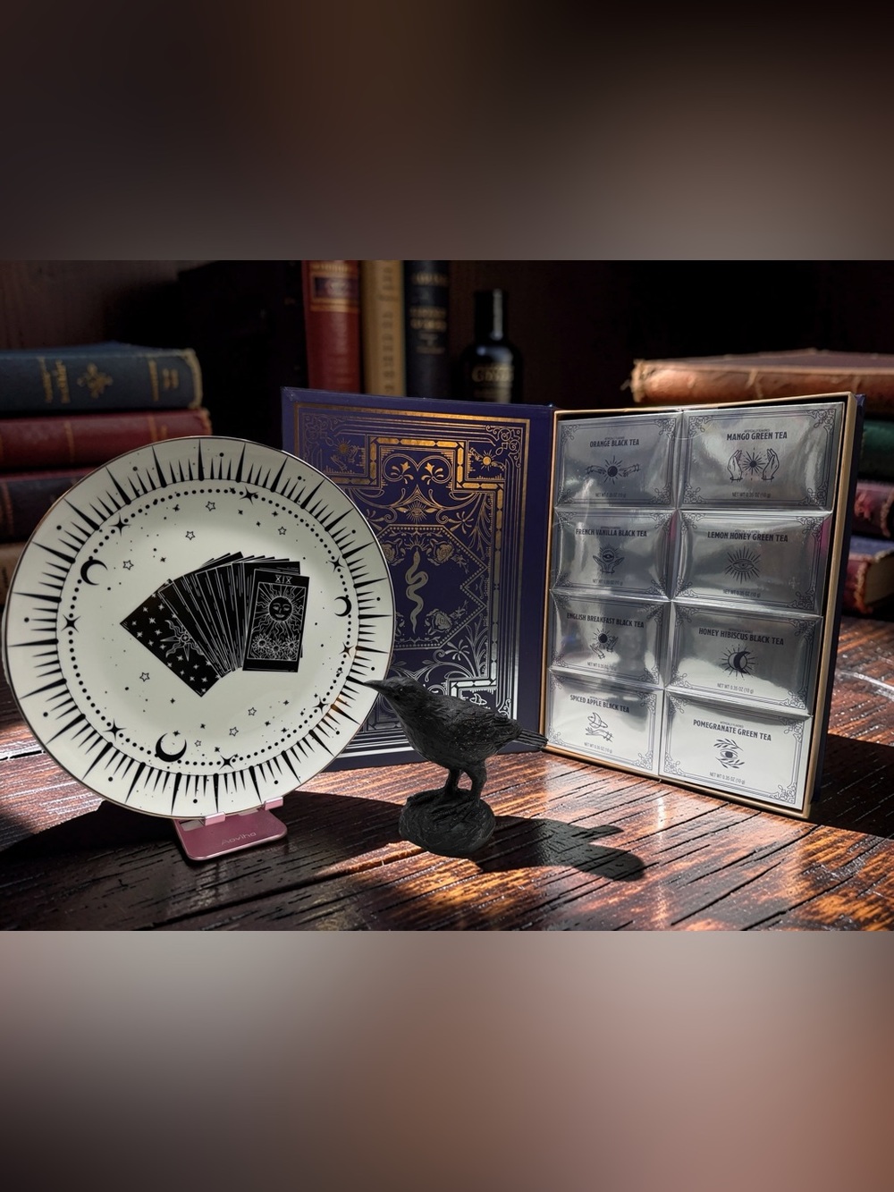 Book of Spells Tea Variety Pack Tarot Card Decorative Plate Black Resin Crow